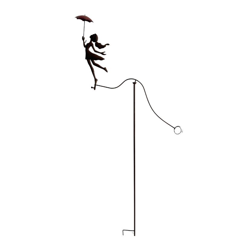 V637-30411SPN-202508251355-00 Girl w Red Umbrella Spinner / Balancing Garden Stake 67cm - Image 1