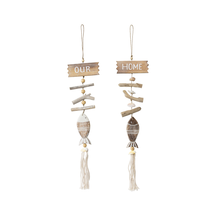 Handcrafted Our Home 2-Piece Driftwood W Fish Wall Art 15x50cm