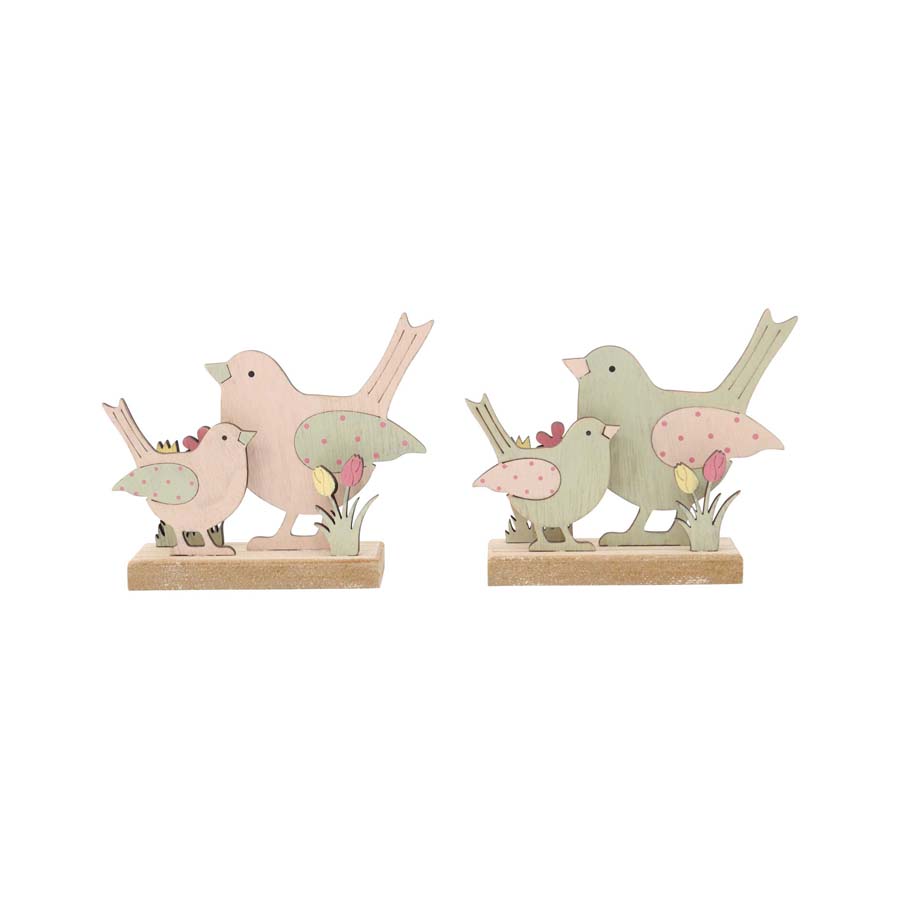 V637-52389BRD-202508251340-00 Set 2 Asst Glam Bird Family in Garden 15cm - Image 1