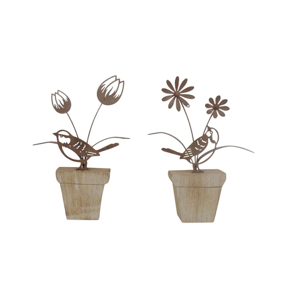 SAMSUNG CAMERA PICTURES Set 2 Asst Birds & Flowers on Wood Ledge 21cm - Image 1