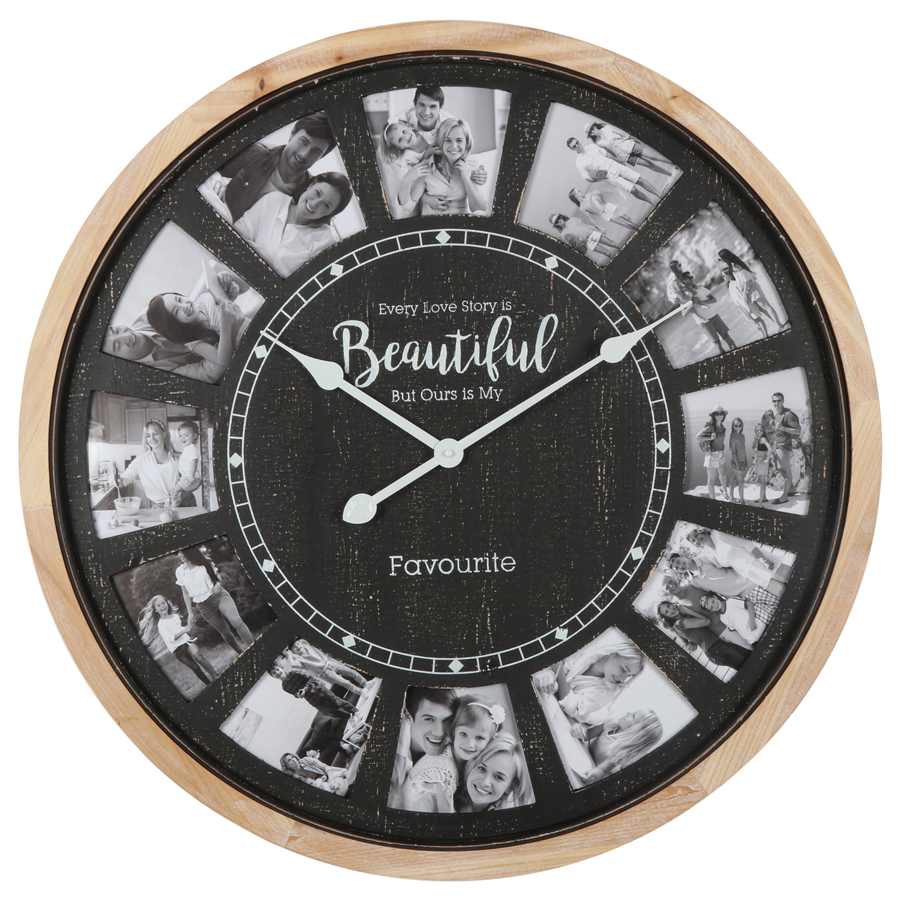 V637-56004CLK-202508251730-00 Distressed Photo Gallery Collage Wall Clock 70cm - Image 1