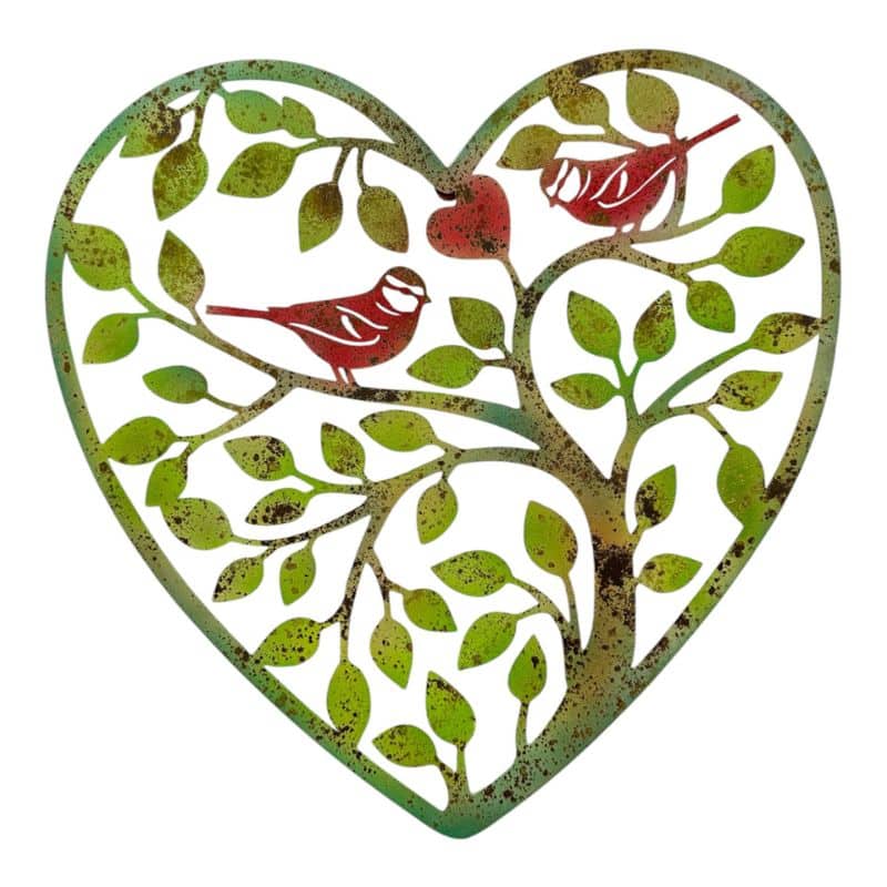 V637-71669HRT-202508251545-00 Laser Cut Heart Tree Of Life w Red Birds 45cm - Image 1