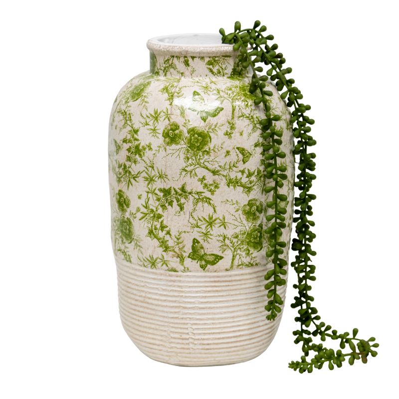 Glazed Green Stoneware Look Vase 37cm