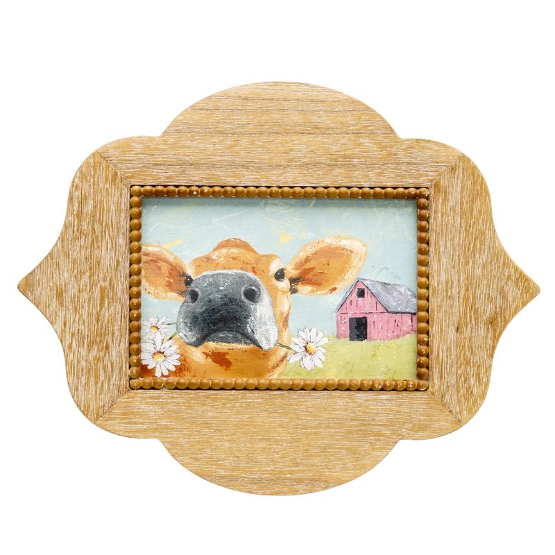 V637-91251COW-202508251745-00 Cow W Daisies Framed Wall Art 38cm - Image 1