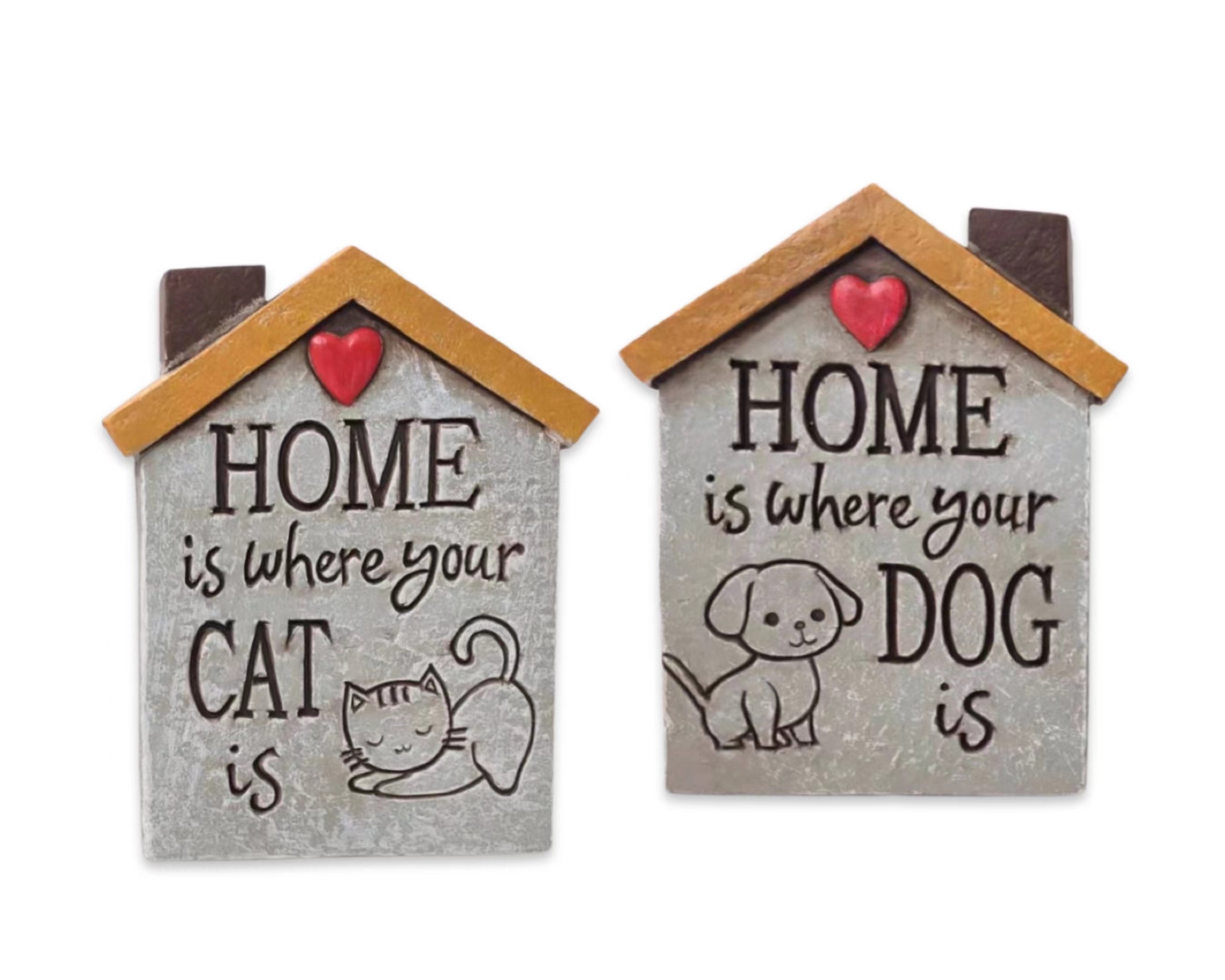 V637-DCO32712-202508251620-00 Set 2 Concrete Cat & Dog Homes Signage Assort Garden Statue 15cm - Image 1