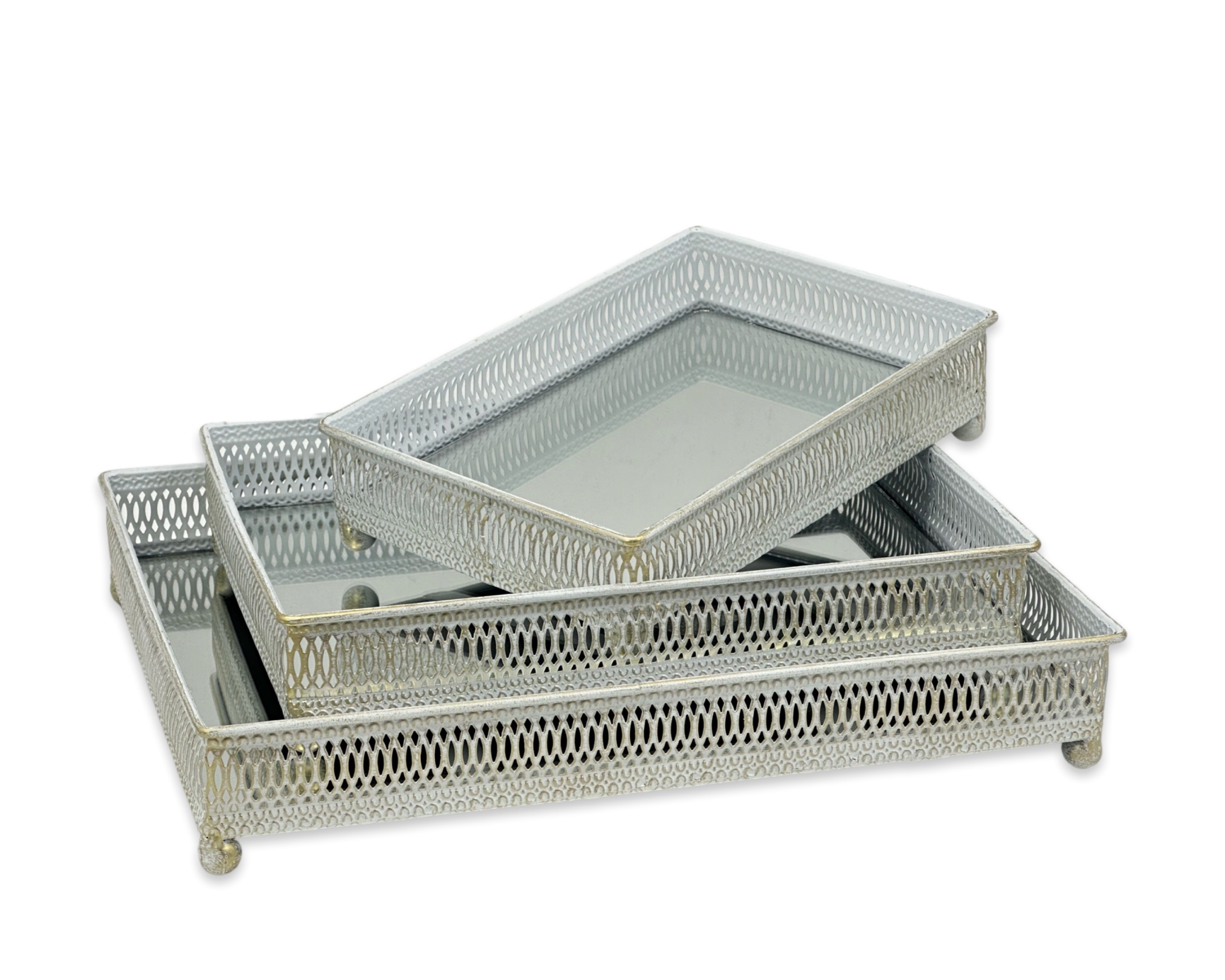V637-DCO35059-202508251635-00 Set 3 White Wash Moroccan Mirror Tray 34x6cm - Image 1