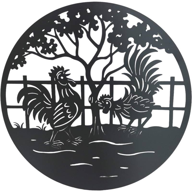 V637-E522836-202508252055-00 Set 2 Happy Rooster Metal Wall Art 98x98cm - Image 1