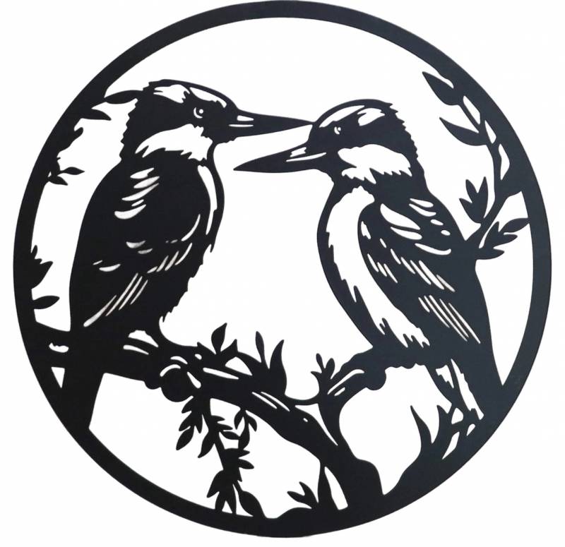 V637-E522921-202508252125-00 Round Happy Kookaburra Metal Wall Art 40cm - Image 1