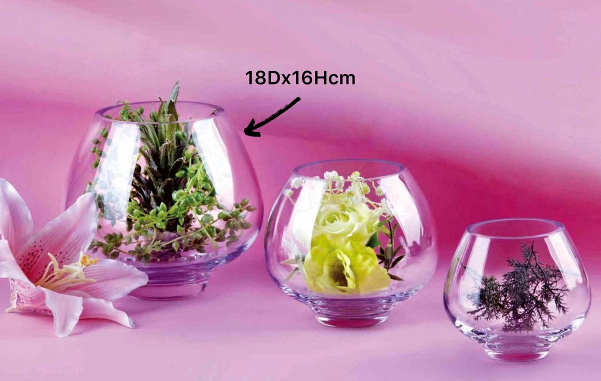 V637-GVA32629-202508252145-00 Glass Bowl Shape Vase 18cm - Image 1
