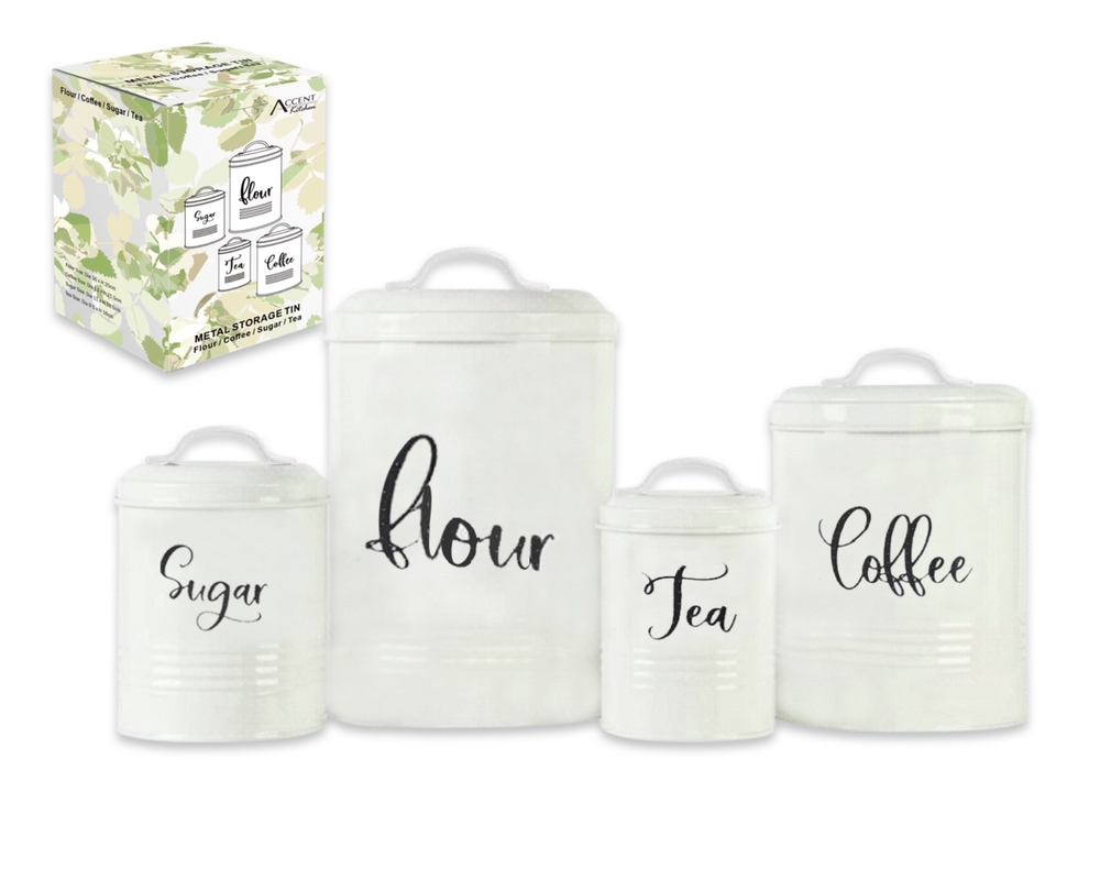 V637-KIT33885-202508252330-00 Set 4 Metal Kitchen Tin Sugar Flower Tea Coffee Food Container 25cm - Image 1
