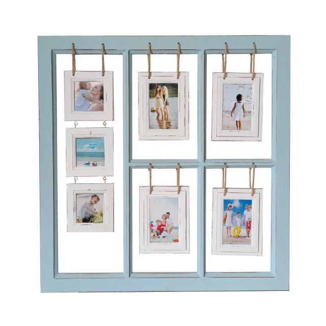 V637-WF-AHF200172-202508260425-00 A Wooden 7 Collage Hanging Photo Frame 78cm - Image 1