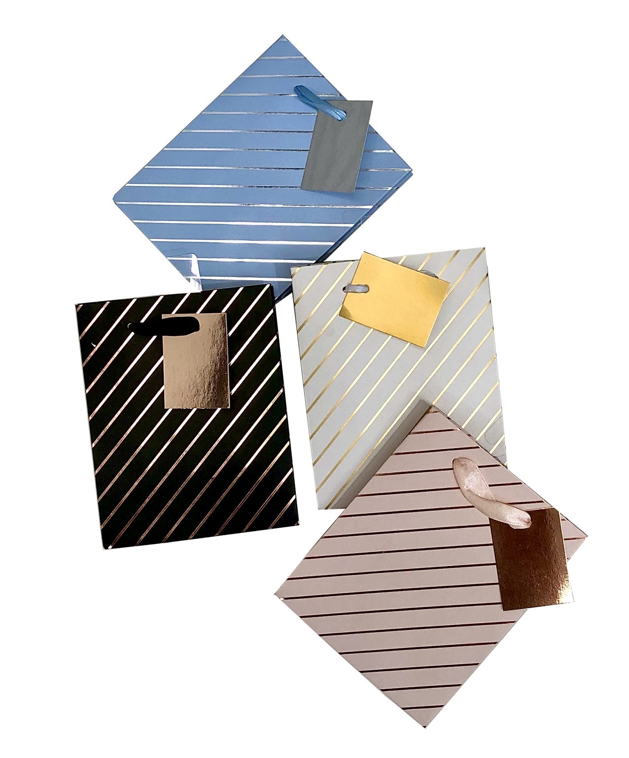 V637-WRP28351-202508260852-00 bulk 24 Small Foil Stripe Gift Bag 4 Assort 14cm - Image 1