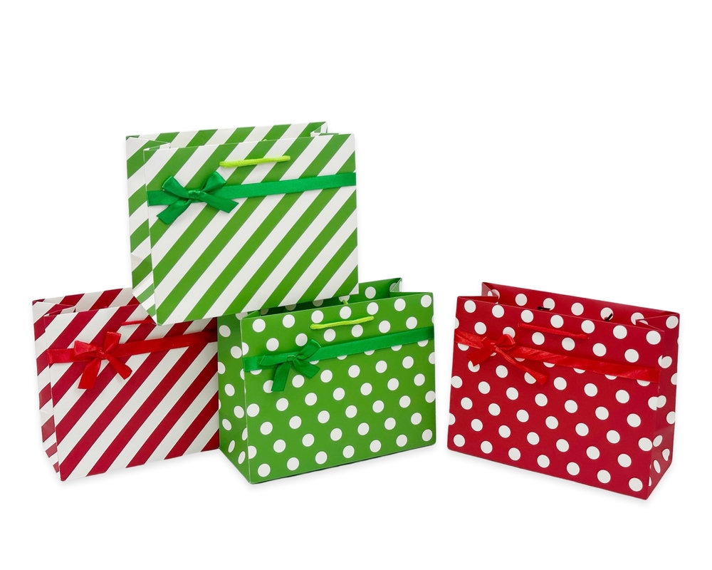 V637-WRP34137-202508260745-00 bulk 48 Xxlarge Red & Green Dots Stripes Gift Bag Assorted 53cm - Image 1