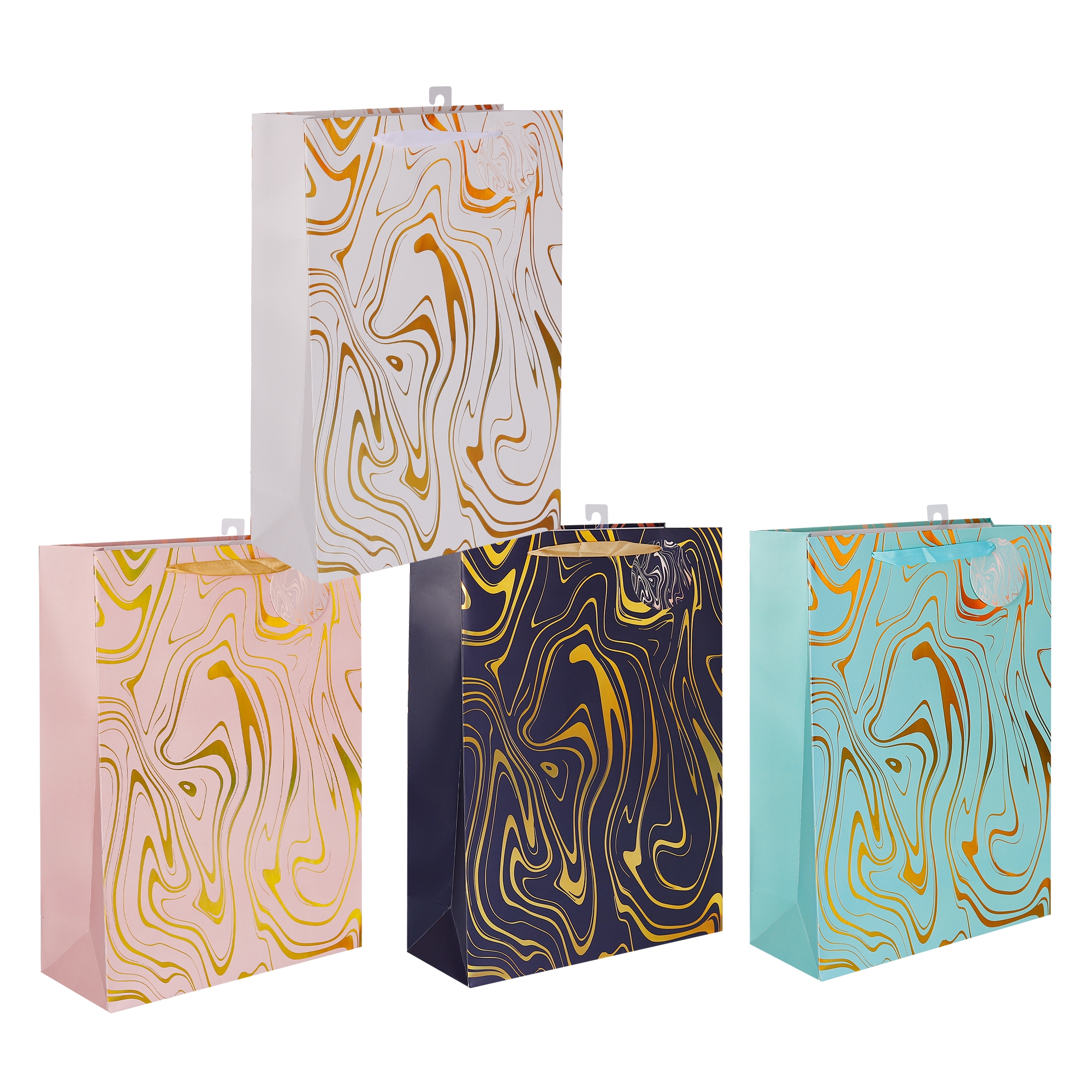 V637-WRP35984-202508260810-00 bulk 24 Medium Marble Flow Gift Bag Foiled 4 Assorted 18x23cm - Image 1