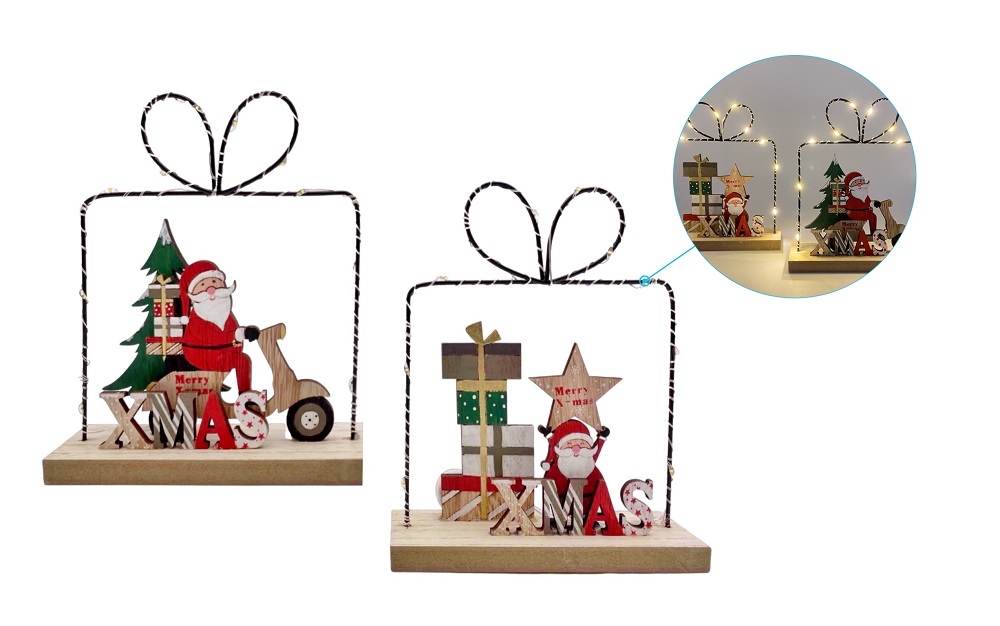 V637-XMS31184-202508260830-00 bulk 12 Xmas Santa W Gift Shape Led Lights Assort 18cm - Image 1