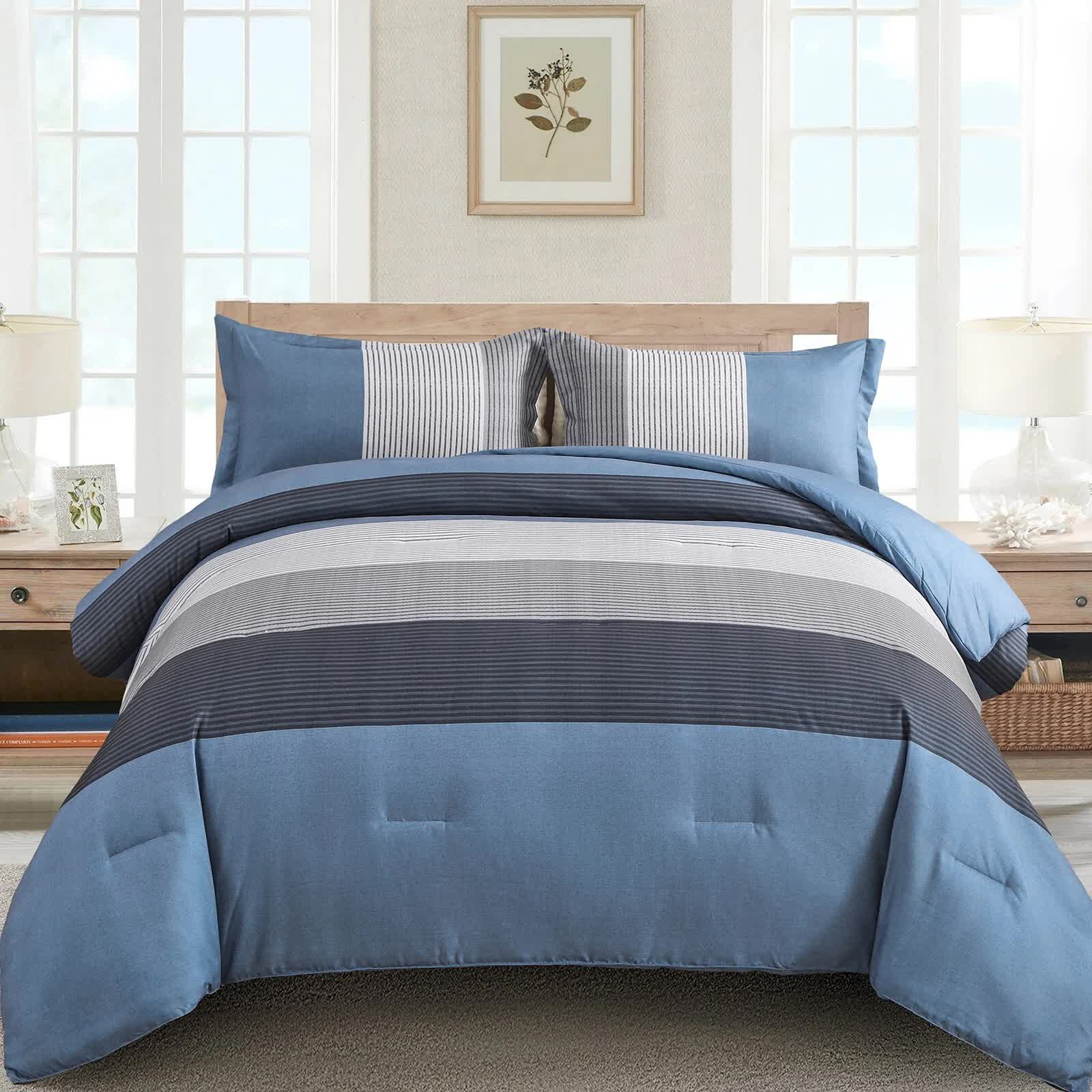 V745-MAB010843AJ3-202508061202-00 Coastal Drift striped Comforter Bundle – Breezy 3‑Piece Bedding - Image 1