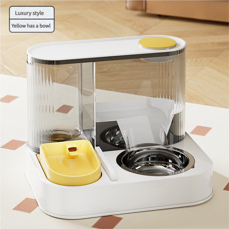 V888-ELOSUNG18313-202506190727-00 Automatic Pet Feeder and Water Bowl - 2-in-1 Yellow Stainless Steel Bowl Cat Feeding Station - Image 1
