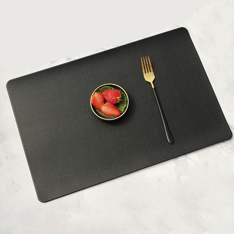 V888-ELOSUNG18329-202506191128-00 5 PCS Black Nordic Style Leather Placemat - Anti-Slip, Heat-Resistant Table Mat 30cm x 45cm - Image 1