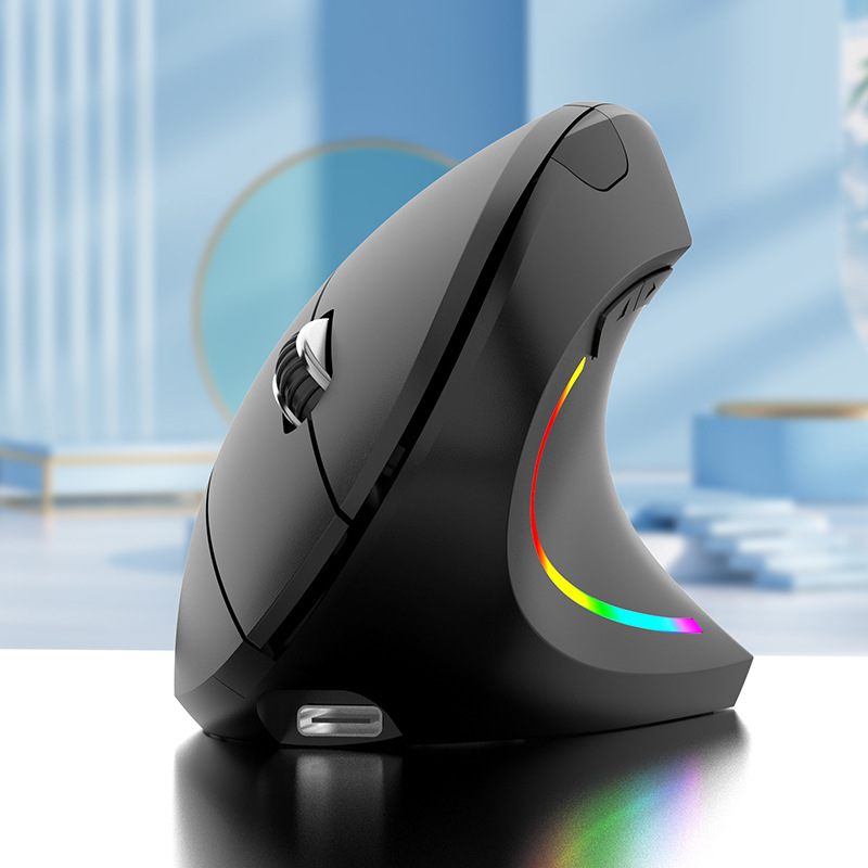 V888-ELOSUNG29827-202506190641-00 Ergonomic Vertical Wireless Mouse - 2.4G/Bluetooth, Rechargeable, RGB Light, 4 DPI Levels(black) - Image 1