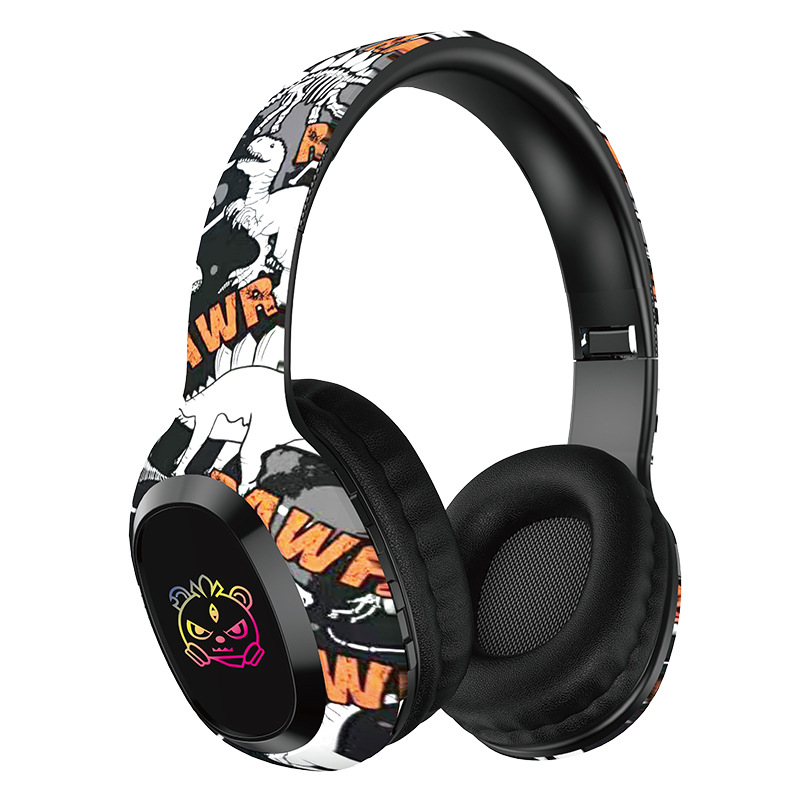 V888-ELOSUNG29920-202506191154-00 Wireless Over-Ear Headphones with Graffiti Design - Bluetooth 5.3, HIFI Sound, RGB Light, 8H Playtime(black) - Image 1