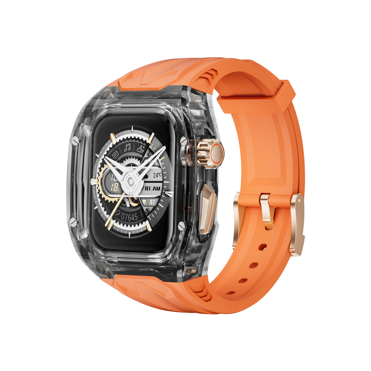 V888-ELOSUNG29938-202506191207-00 Transparent PC+TPU Sports Watch Strap & Case for Smart Watch - Raised Edge Protection, Wireless Charging Compatible(Orange transparent black) - Image 1