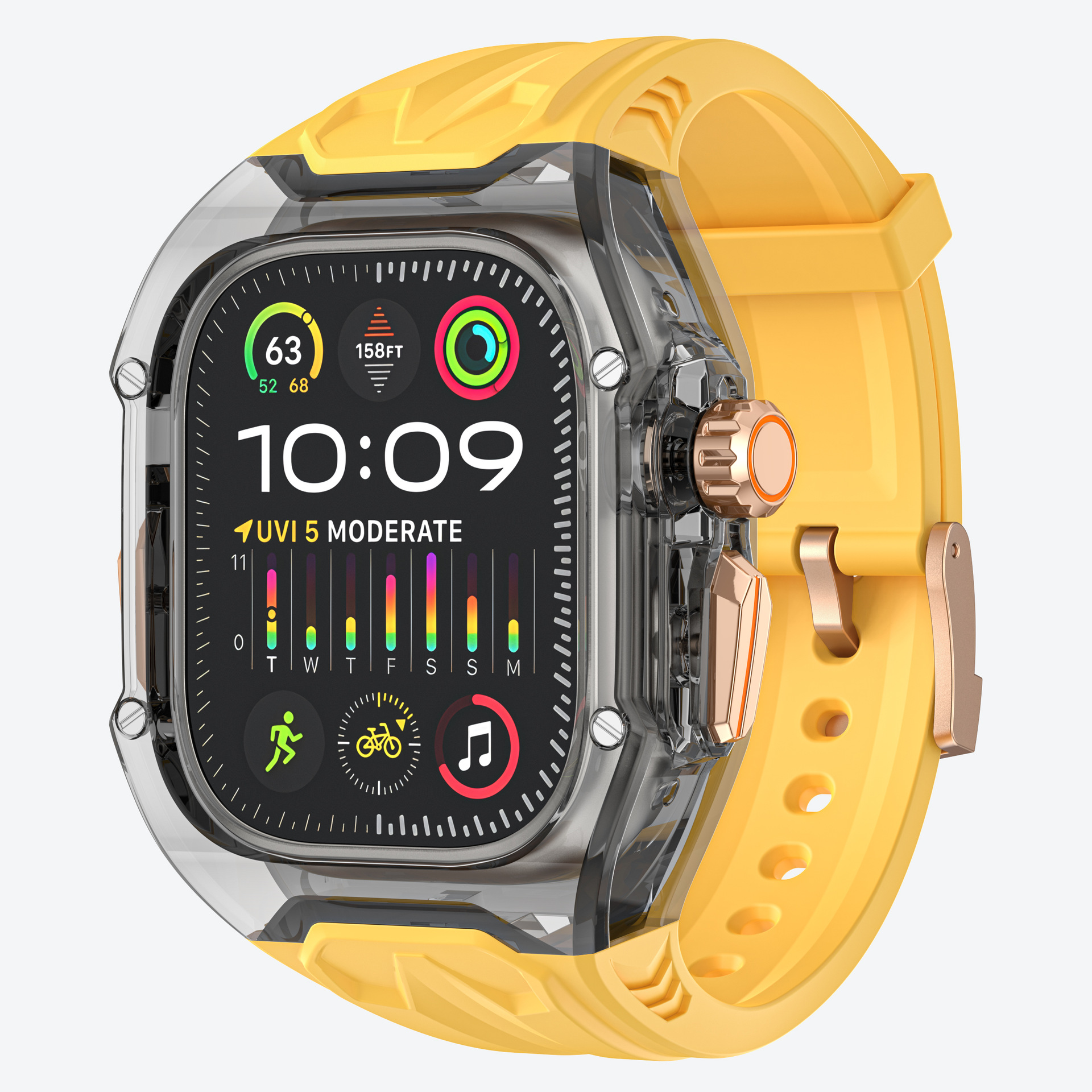 V888-ELOSUNG29940-202506191207-00 Transparent PC+TPU Sports Watch Strap & Case for Smart Watch - Raised Edge Protection, Wireless Charging Compatible(Yellow transparent black) - Image 1