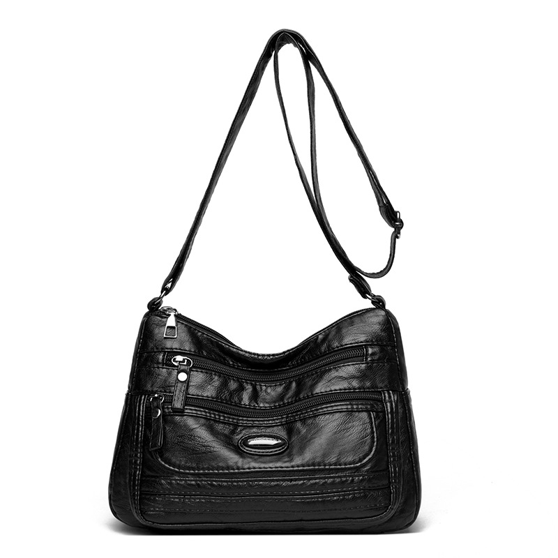 V888-ELOSUNG32404-202506190710-00 Black Women's Soft Washed PU Leather Crossbody Bag - Multi-Pocket Casual Shoulder Purse for Everyday Organization - Image 1