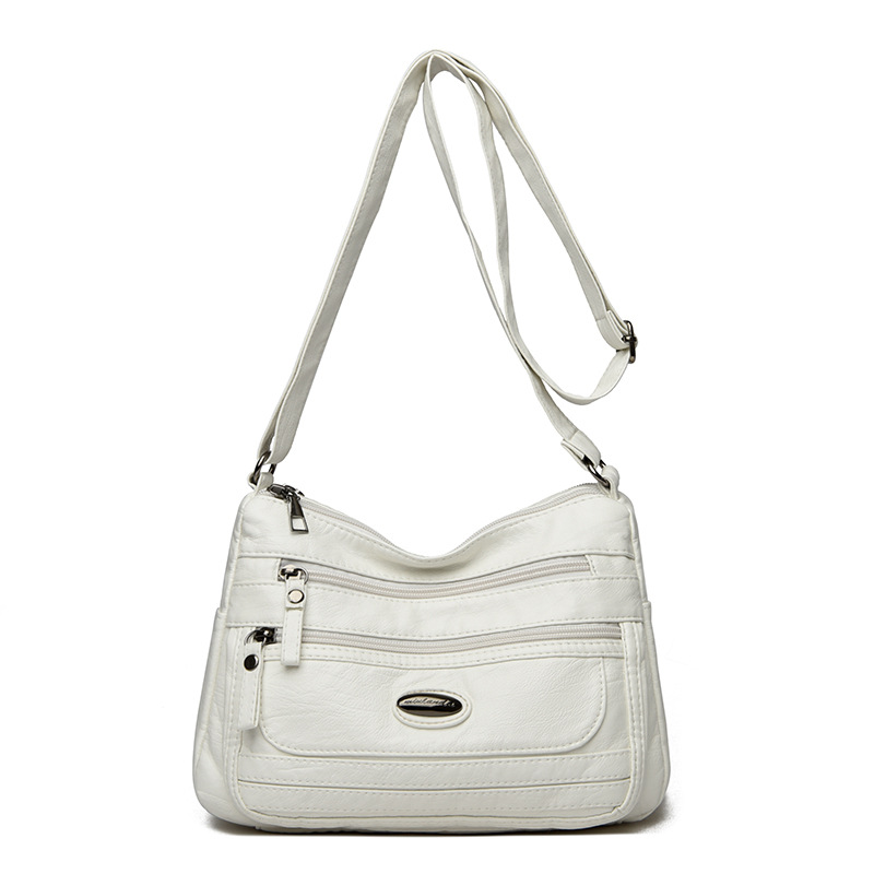 V888-ELOSUNG32405-202506190711-00 White Women's Soft Washed PU Leather Crossbody Bag - Multi-Pocket Casual Shoulder Purse for Everyday Organization - Image 1