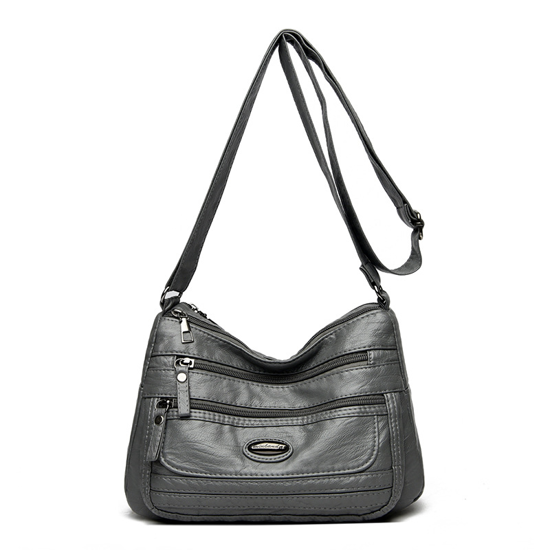 V888-ELOSUNG32408-202506190711-00 Grey Women's Soft Washed PU Leather Crossbody Bag - Multi-Pocket Casual Shoulder Purse for Everyday Organization - Image 1