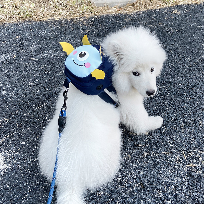 V888-ELOSUNG32548-202506191312-00 Dark Blue Adorable Monster Pet Backpack Harness - Small Dog & Cat Treat Pouch with Poop Bag Dispenser - Image 1