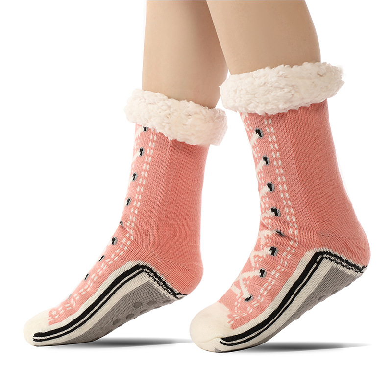 V888-ELOSUNG32617-202506241025-00 2 Pcs Pink Women's Ultra Soft Sherpa Lined Slipper Socks - Cozy Warm Non-Slip Gripper Home Socks - Image 1