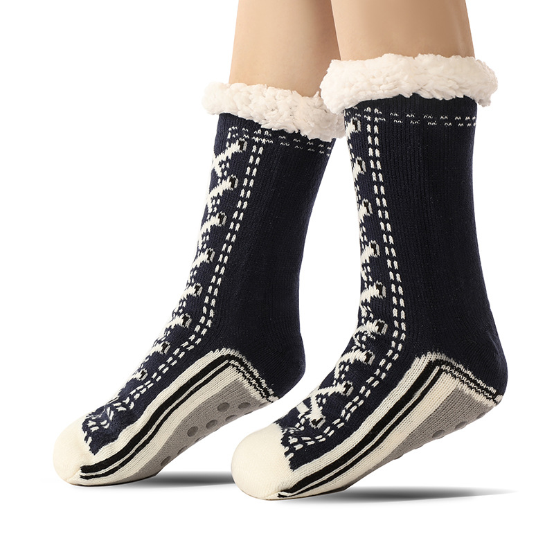 V888-ELOSUNG32618-202506241025-00 2 Pcs Black Women's Ultra Soft Sherpa Lined Slipper Socks - Cozy Warm Non-Slip Gripper Home Socks - Image 1