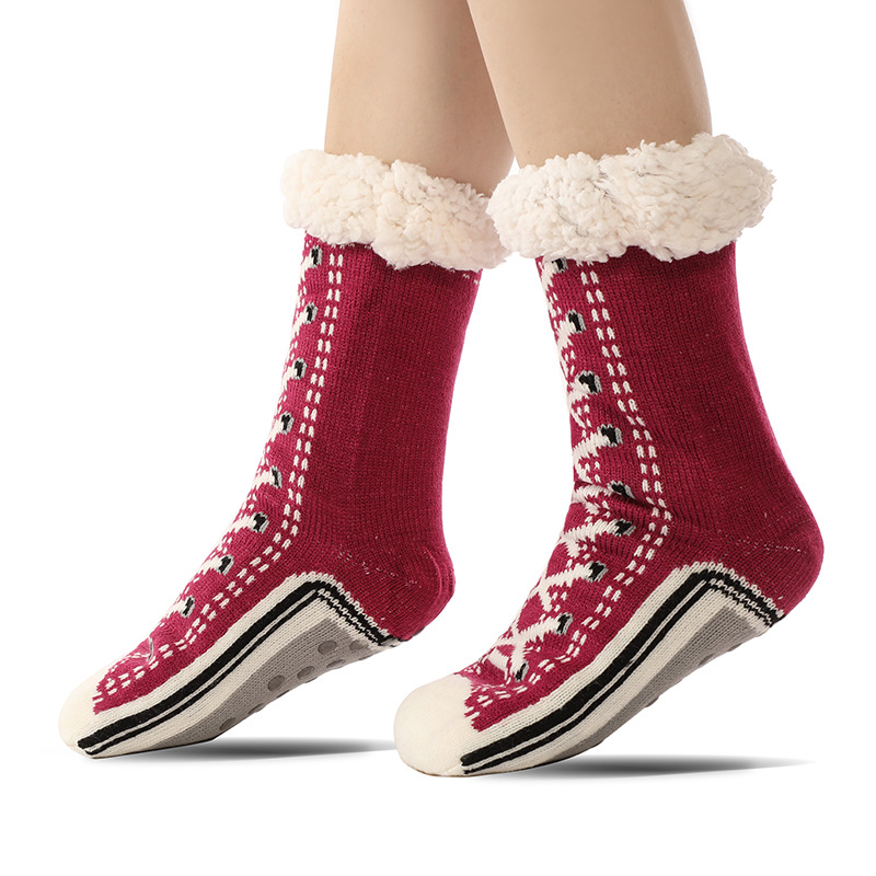 V888-ELOSUNG32620-202506241025-00 2 Pcs Red Women's Ultra Soft Sherpa Lined Slipper Socks - Cozy Warm Non-Slip Gripper Home Socks - Image 1