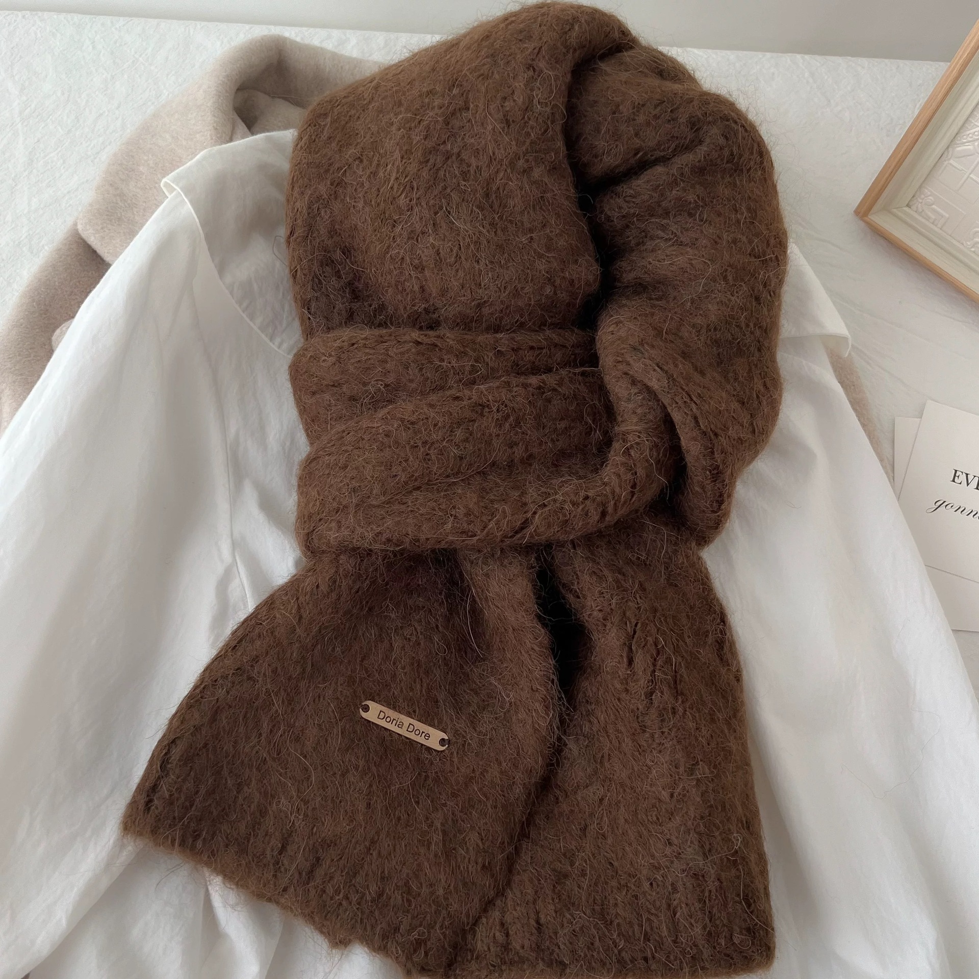 V888-ELOSUNG32669-202506250954-00 Brown Alpaca Wool Blend Solid Color Knitted Scarf for Women Winter New Style Student High Quality Couple Woolen Neck Warmer - Image 1