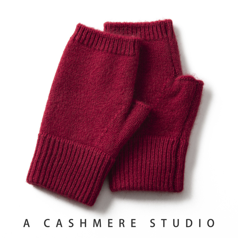 V888-ELOSUNG32674-202506251007-00 Red Color Block Cashmere Fingerless Gloves for Women Autumn Winter Outdoor Cold Protection Warm Knitted Gloves - Image 1