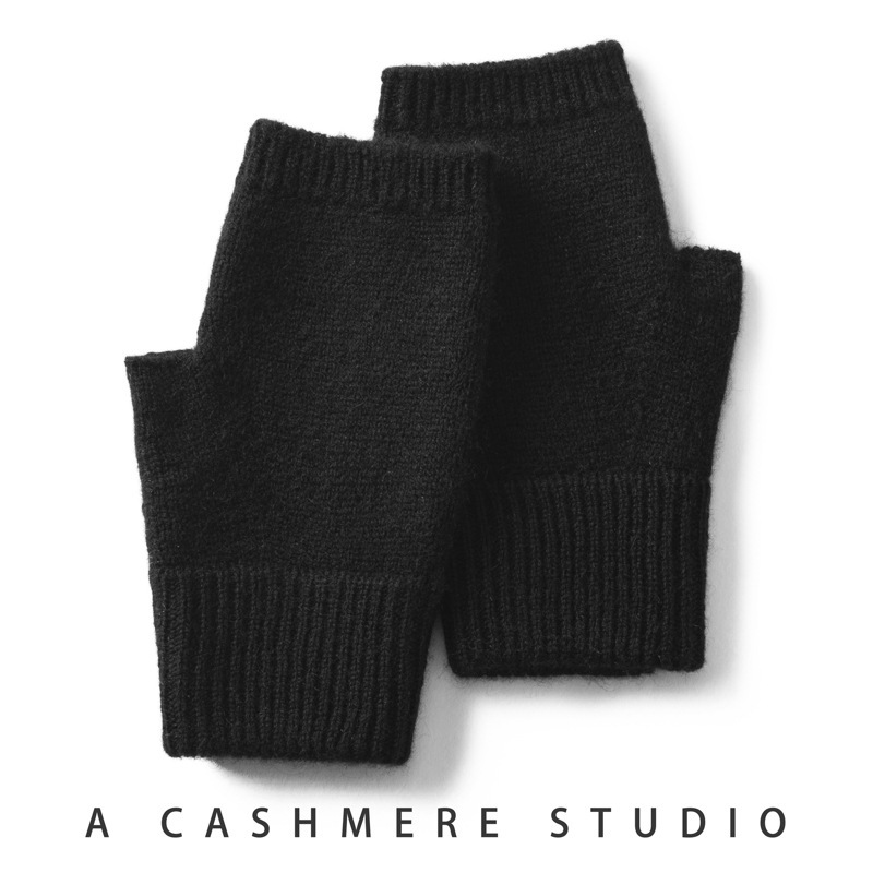 V888-ELOSUNG32675-202506251008-00 Black Color Block Cashmere Fingerless Gloves for Women Autumn Winter Outdoor Cold Protection Warm Knitted Gloves - Image 1