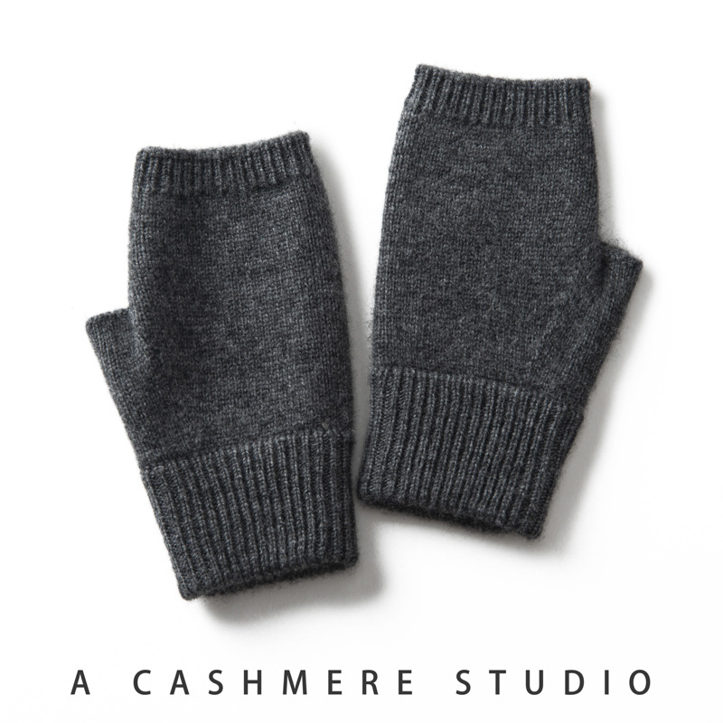 V888-ELOSUNG32676-202506251008-00 Dark Grey Color Block Cashmere Fingerless Gloves for Women Autumn Winter Outdoor Cold Protection Warm Knitted Gloves - Image 1