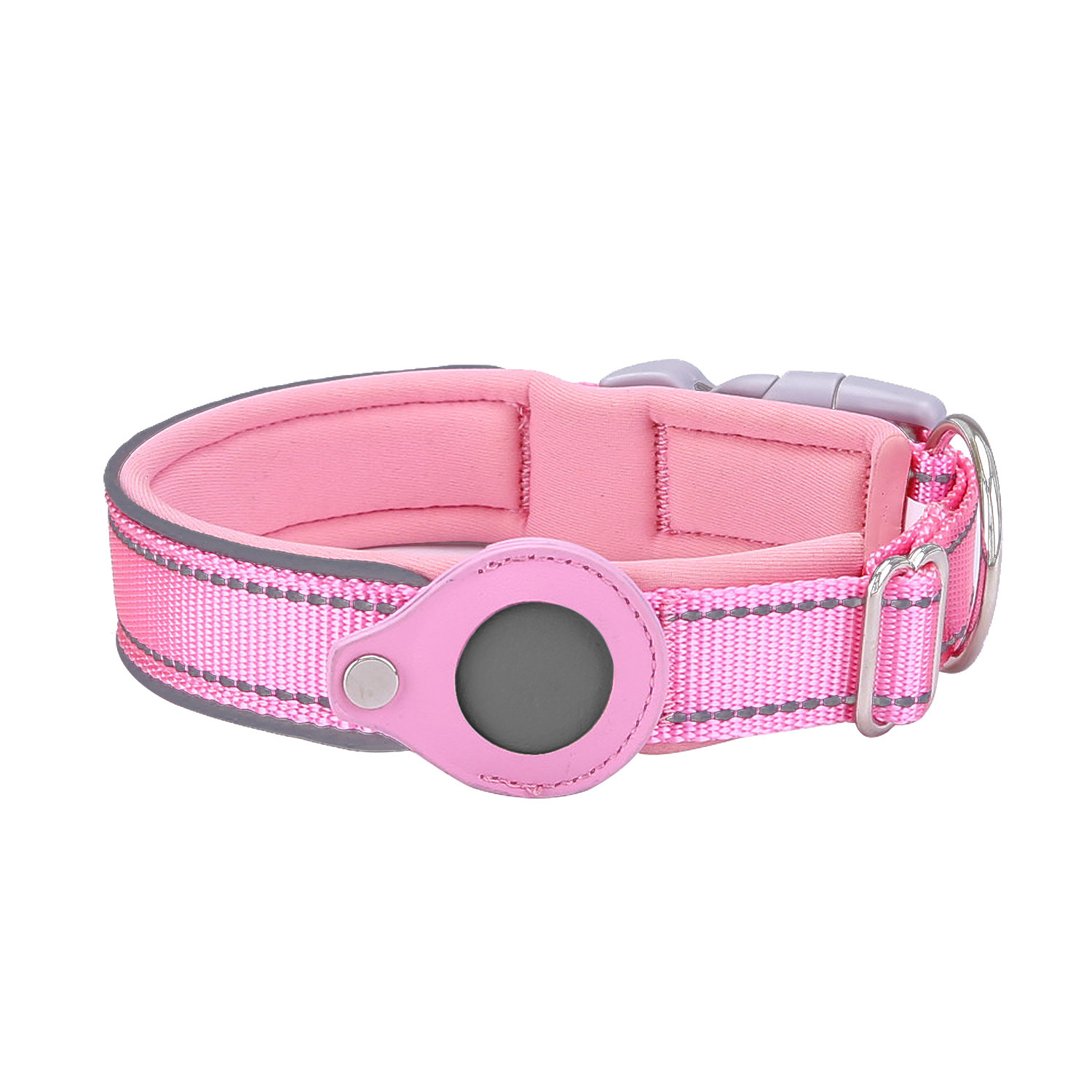 Size M Pink Reflective Adjustable Anti-Lost Pet Collar (For Apple AirTag - Collar Only, Tracker Not Included)