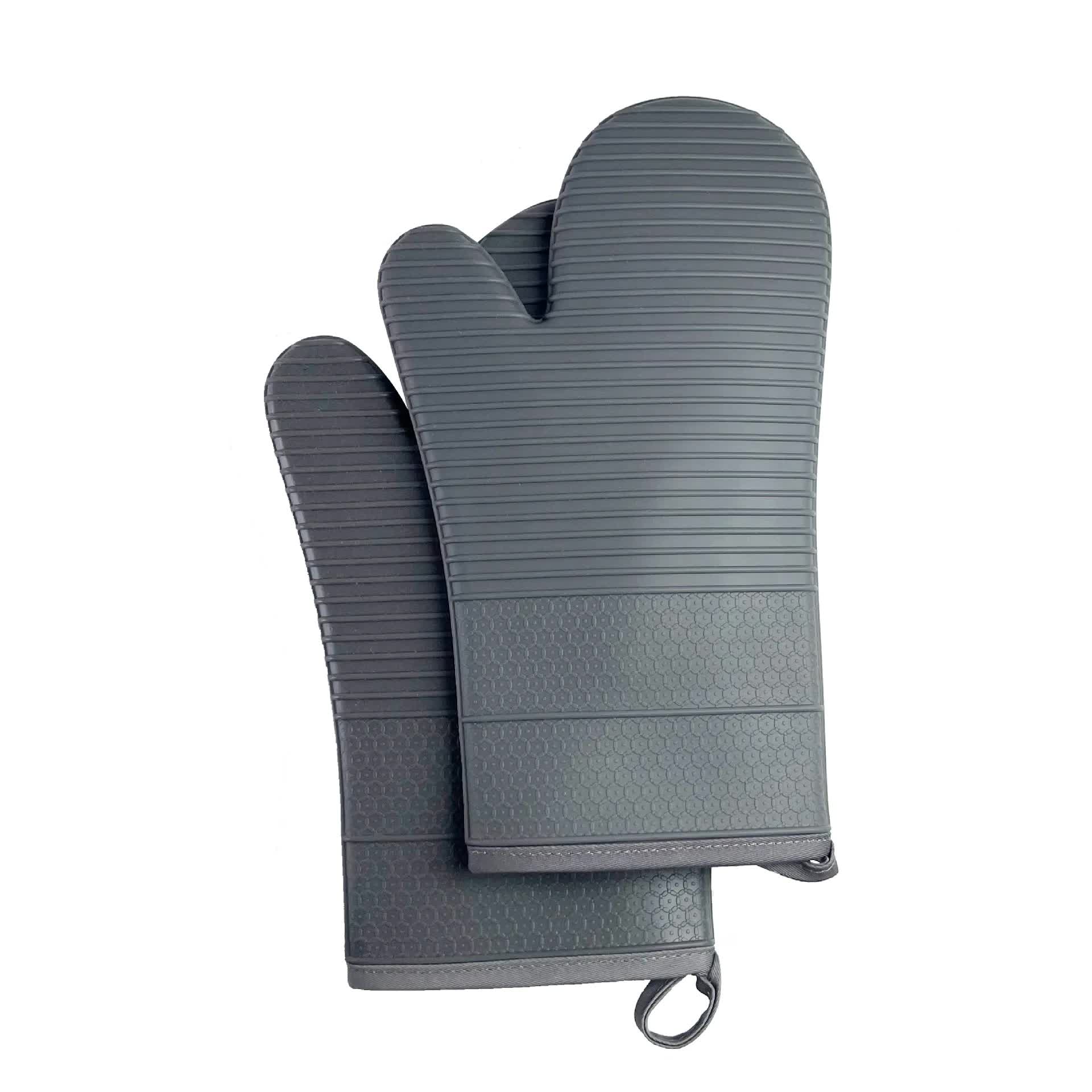 V888-ELOSUNG32724-202506301053-00 Grey Premium Heat Resistant Silicone Oven Mitts (Pair) - Non-Slip Grip, Cotton Lined for Kitchen Baking, Grilling & BBQ - Image 1