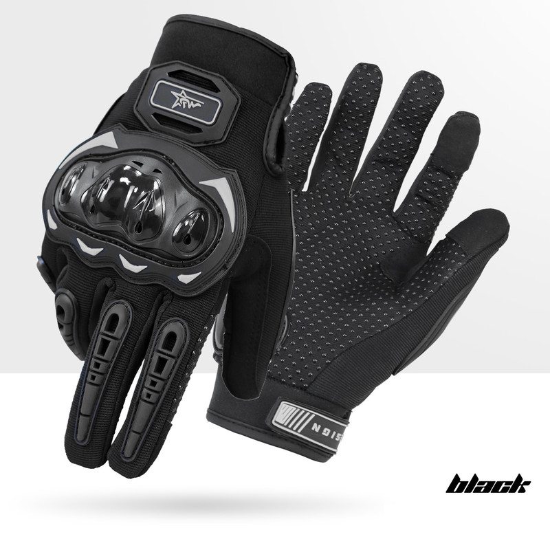 V888-ELOSUNG32773-202507021011-00 Size L Black Protective Motorcycle Riding Gloves - Hard Knuckle Armour & Touchscreen Fingertips - Image 1