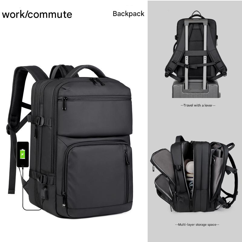 V888-ELOSUNG32801-202507021030-00 Black Expandable Business Travel Backpack with USB Charging Port - Water-Resistant Laptop Bag for Commuting & Carry-On - Image 1