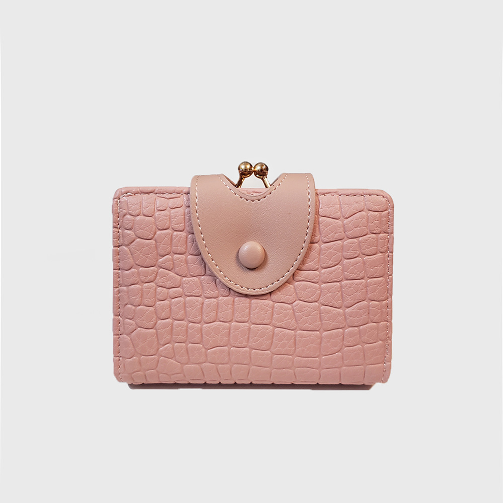 V888-ELOSUNG328023-202507041040-00 Pink Elegant Croc Embossed Womens Wallet - Short PU Leather Bifold with Removable Kisslock Coin Purse & Card Holder - Image 1