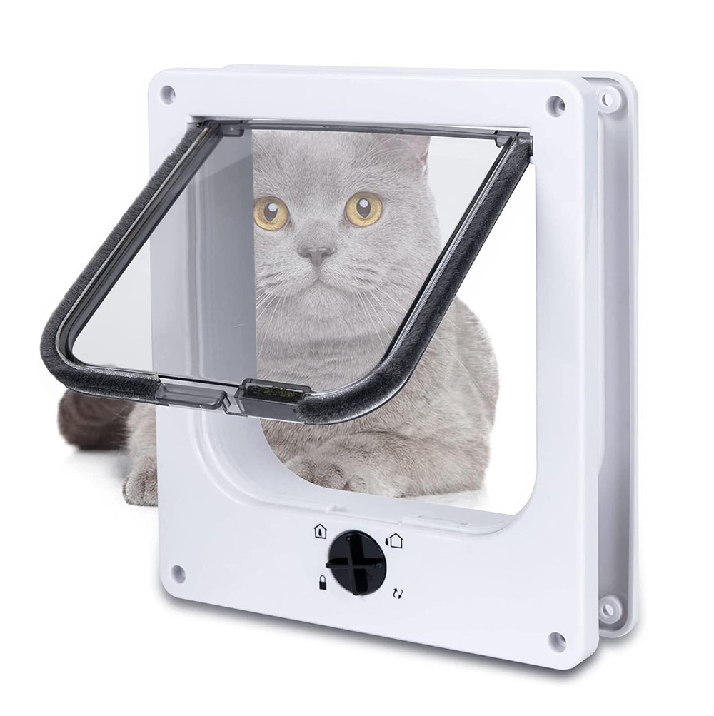 V888-ELOSUNG32886-202507100941-00 Size M White 4-Way Locking Pet Flap Door for Cats and Small Dogs - Weatherproof Magnetic Cat Door - Image 1