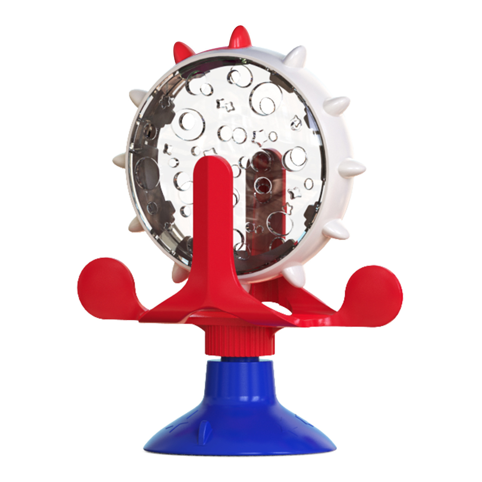 V888-ELOSUNG32923-202507151021-00 Red,Blue and White Interactive Pet Treat Dispenser - Spinning Wheel Food Puzzle Toy for Cats & Dogs with Suction Cup Base - Image 1