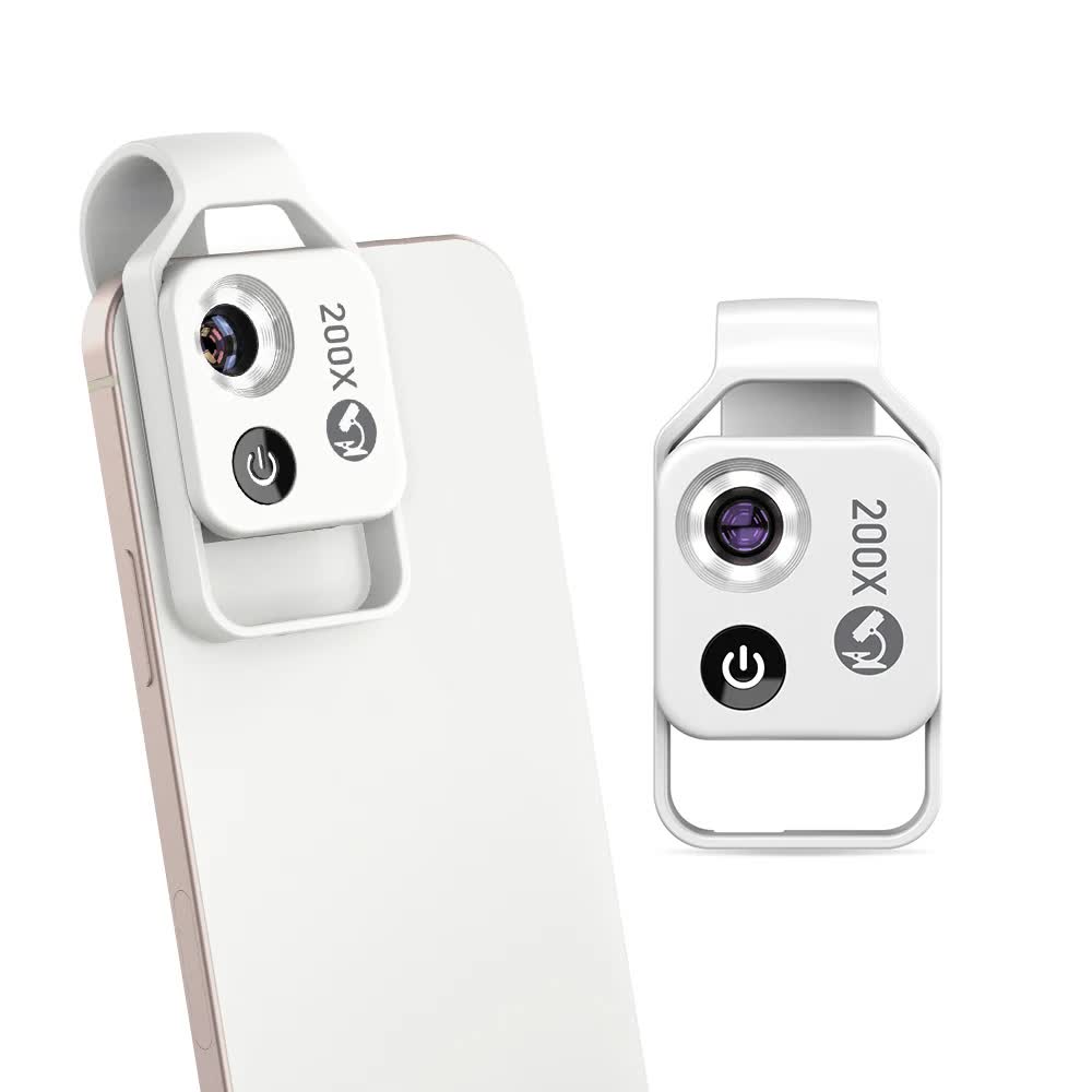 V888-ELOSUNG32961-202507160940-00 White Portable 200X Clip-On Microscope Lens for Smartphone - HD Pocket Magnifier with CPL Filter and LED Light(excluding mobile phones) - Image 1