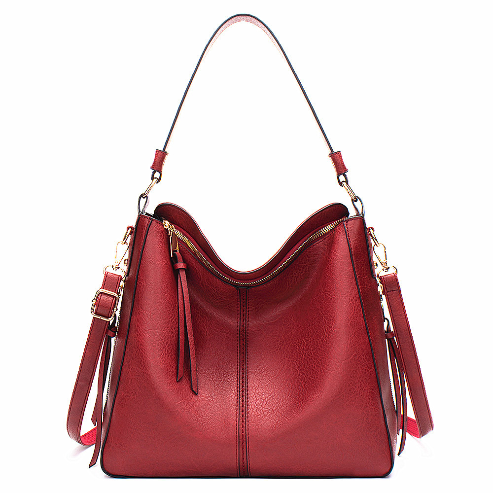 V888-ELOSUNG32975-202507180935-00 Red Womens Soft PU Leather Hobo Bag - Large Casual Tote Handbag with Adjustable Crossbody Strap - Image 1