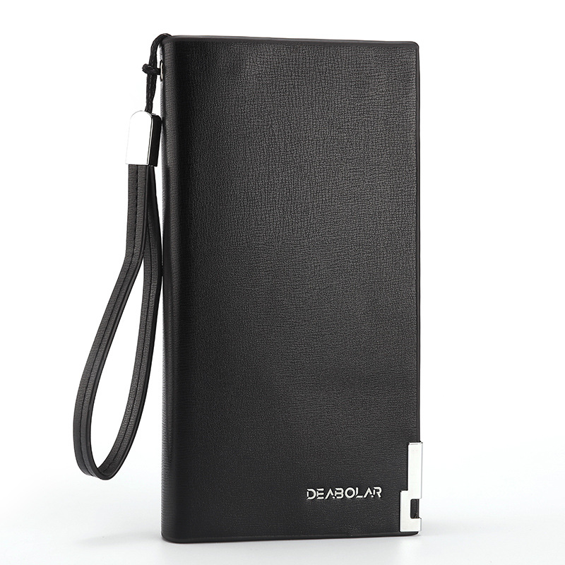 V888-ELOSUNG32976-202507180935-00 Black Men's Business Casual Long Wallet Clutch - PU Leather Large Capacity Phone & Card Holder with Wrist Strap - Image 1