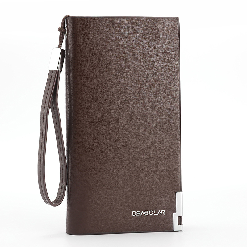 V888-ELOSUNG32977-202507180935-00 Brown Men's Business Casual Long Wallet Clutch - PU Leather Large Capacity Phone & Card Holder with Wrist Strap - Image 1