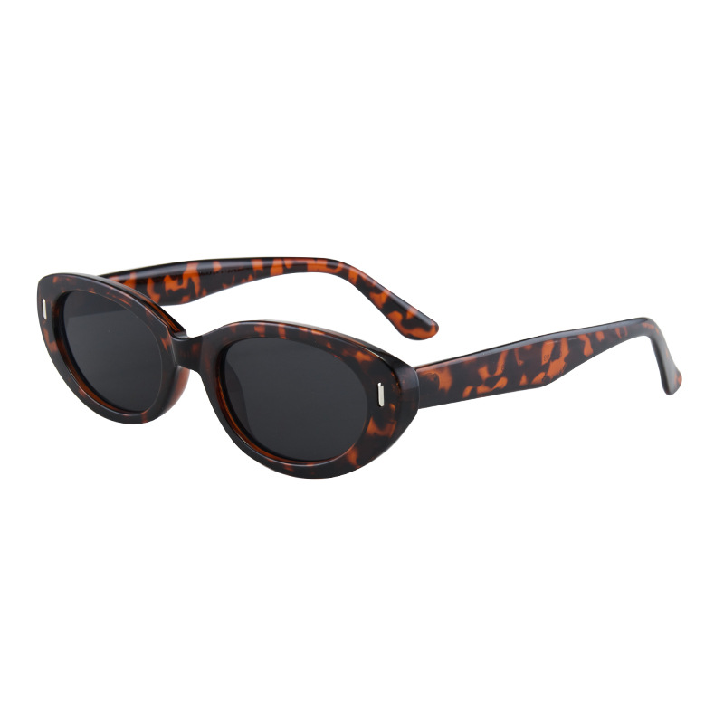 V888-ELOSUNG33297-202506190618-00 2PCS Leopard Gray Retro Oval Cat-Eye Sunglasses - Chic Influencer-Style Shades - Image 1