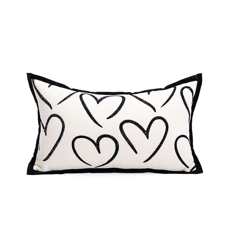 V888-ELOSUNG33306-202506190623-00 Heart Triangle Elegant Two-Piece INS-Style Jacquard Pillow Covers - Black & White Sofa Decor - Image 1